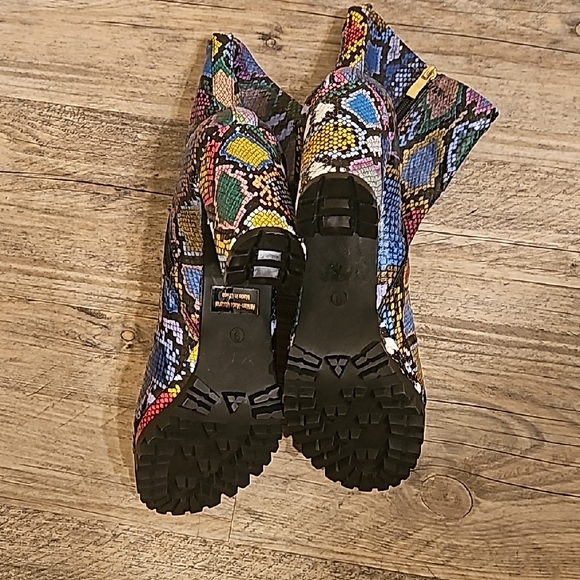 Multicolor Snake-Print Peep-Toe Ankle Booties with Block Heel - Picture 6 of 6